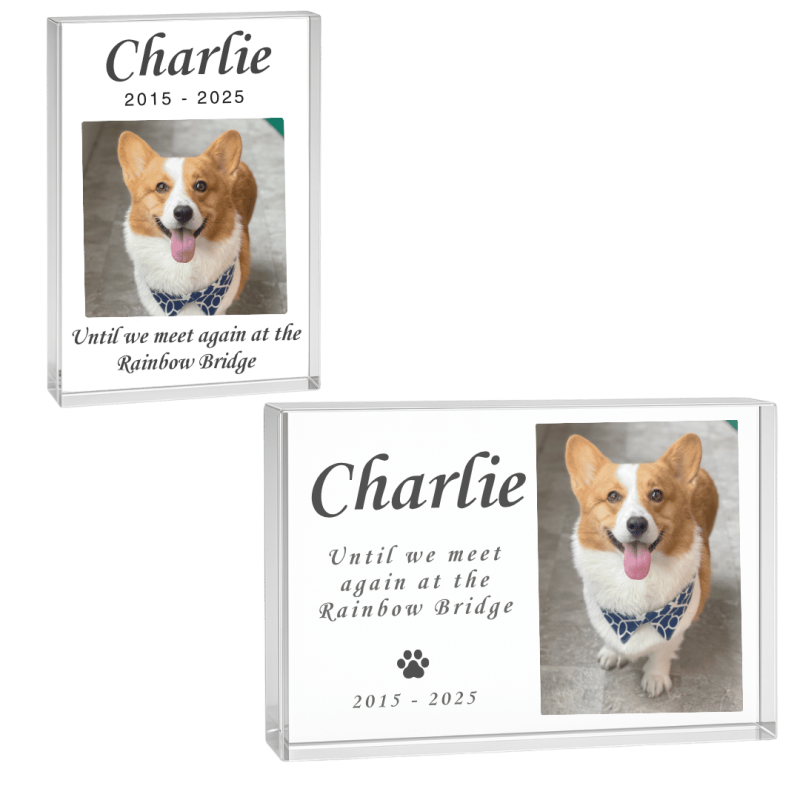 Plaque commémorative chien personnalisée – Cadre photo paysage en acrylique pour chien avec photo, nom & dates
