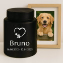 Personalisierte zylindrische Edelstahl-Hundeurne mit Pfotenherz-Symbol, Namen & Daten