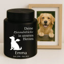 Personalisierte zylindrische Edelstahl-Hundeurne mit Engelshund-Design, Namen, Daten & Widmung