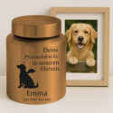 Personalisierte zylindrische Edelstahl-Hundeurne mit Engelshund-Design, Namen, Daten & Widmung