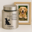 Personalisierte zylindrische Edelstahl-Hundeurne mit Engelshund-Design, Namen, Daten & Widmung