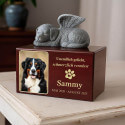 Personalisierte Holzbox-Urne mit Engelshund-Statue – Tierurne mit Foto, Namen, Daten & Widmung