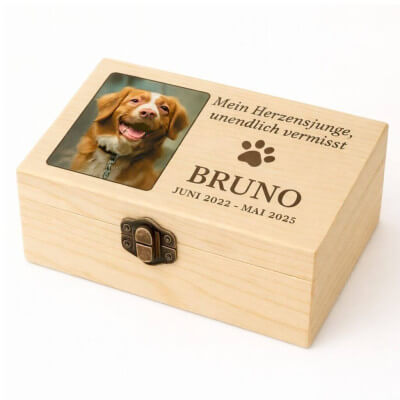 Personalisierte helle Holzbox-Hundeurne mit...