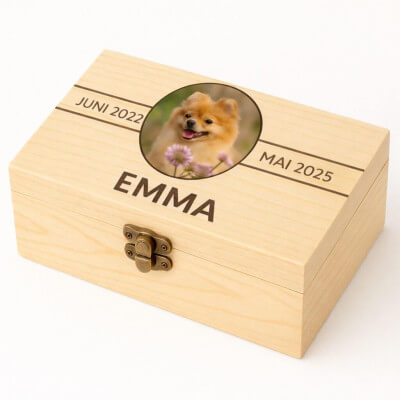 Personalisierte helle Holzbox-Hundeurne mit...